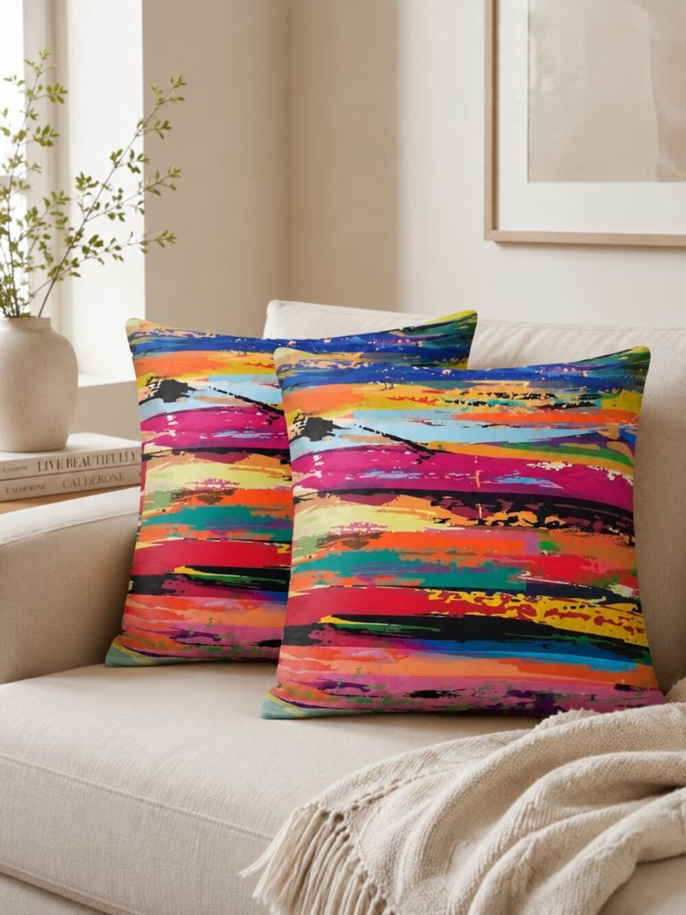 New Set of 2 Abstract Colorful Cushion Covers 16x16